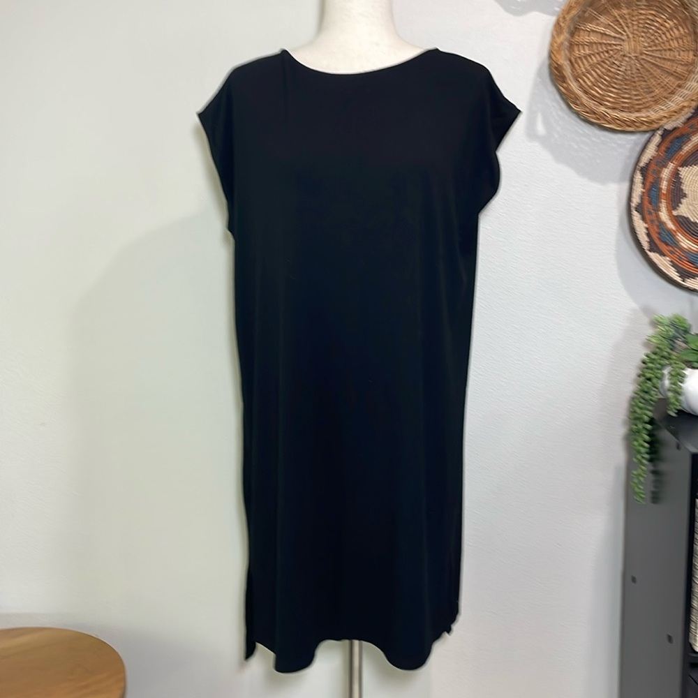 Eileen Fisher Sleeveless Sheath Dress Black Knit Women’s Size Large